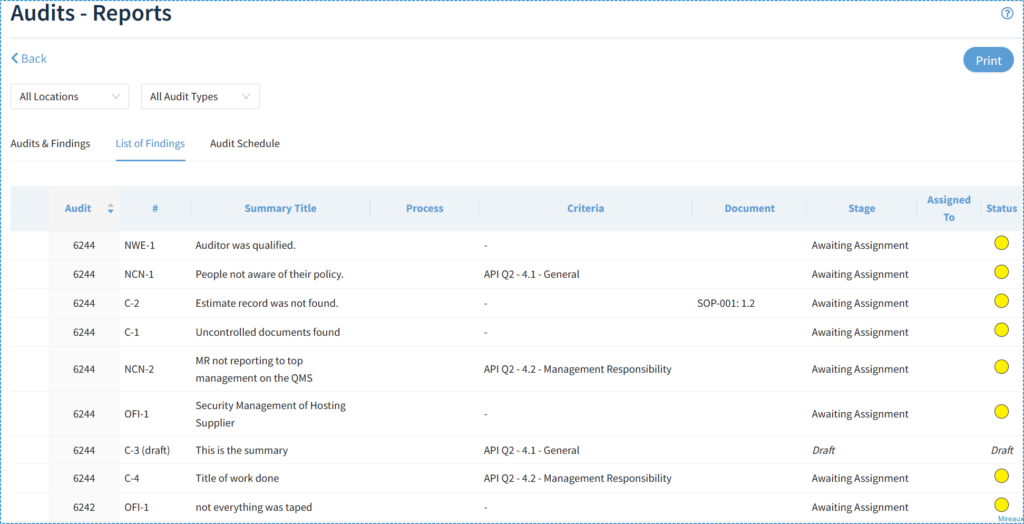 Reports available in the ASL app