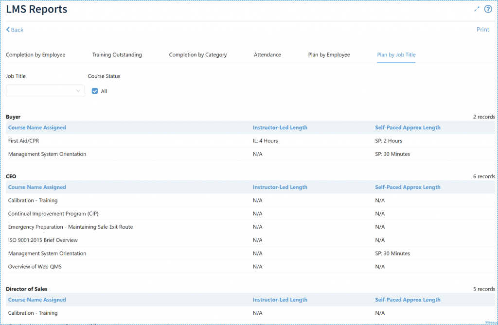 Reports available in the ASL app