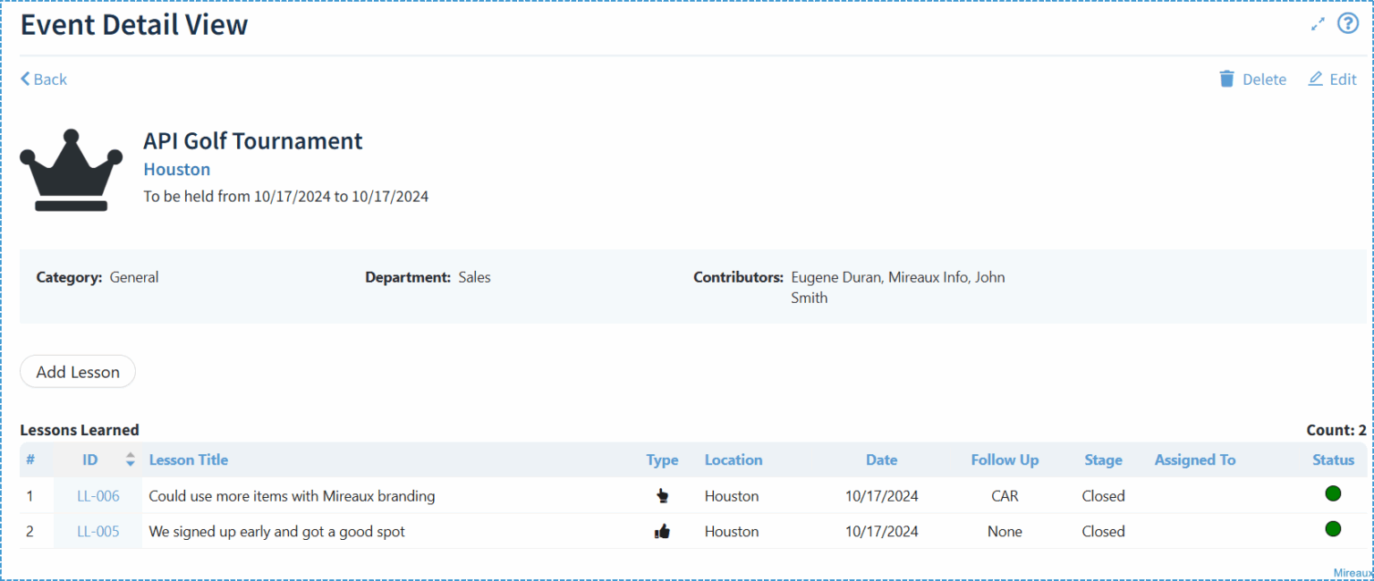 Lessons Learned Software | Mireaux Management Solutions