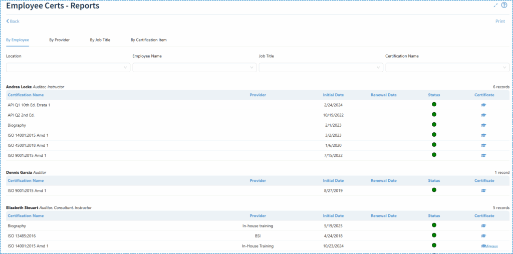 Reports available in the ASL app