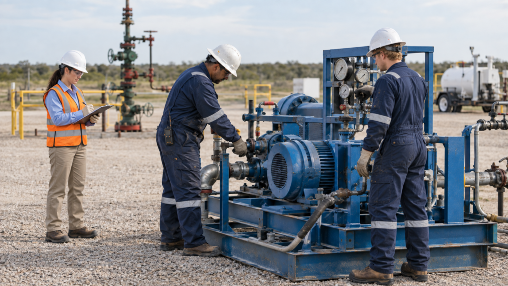 Auditor at a well site conducting an API Q2 audit
